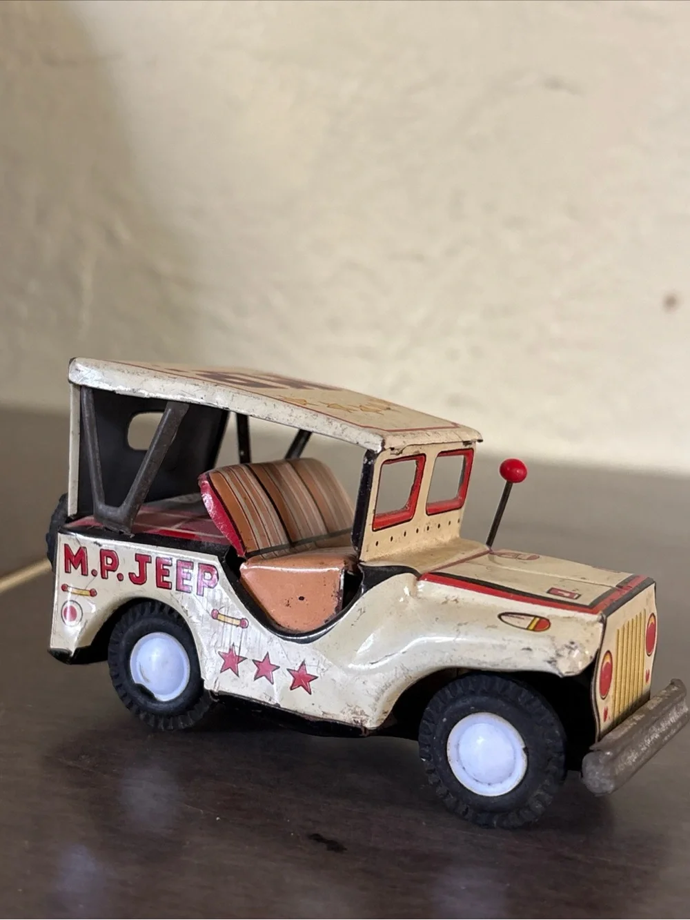 Vintage Toy M.P.  Jeep SSS Japan 1950s Tin Litho Friction Powered